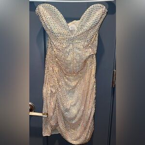 Oh Polly Cream Sequin V-neck Mini Dress